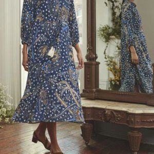 Cara Cara Tanglewood Dress Blue Paisley Year-round Midi Dress with Drawstring